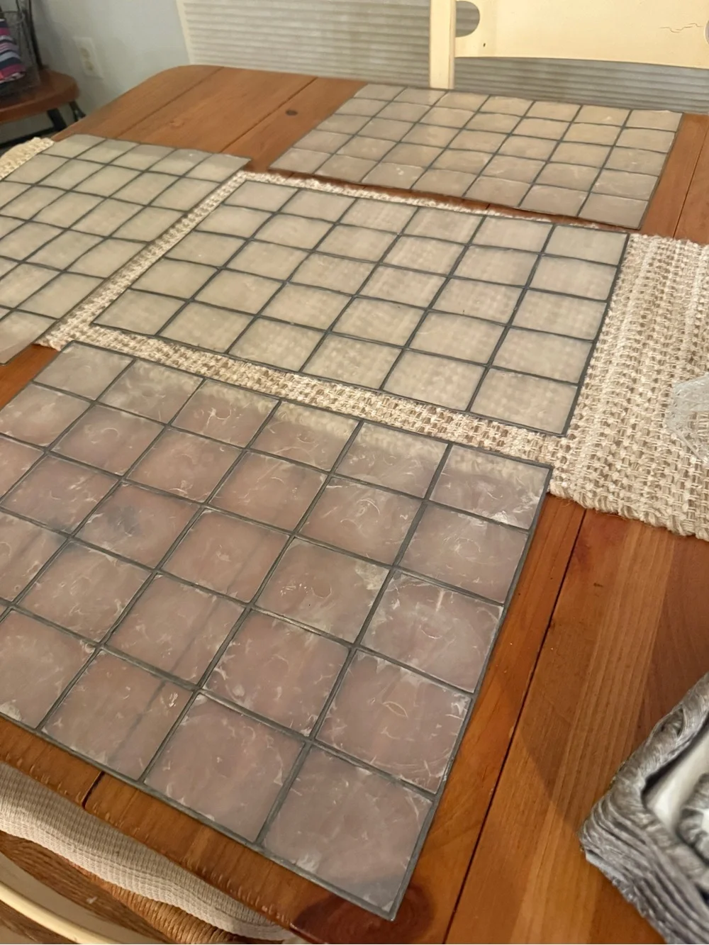 Set of 4 Capiz Shell Placemats Pearl White Mosaic Metal Grid 18” x 12”